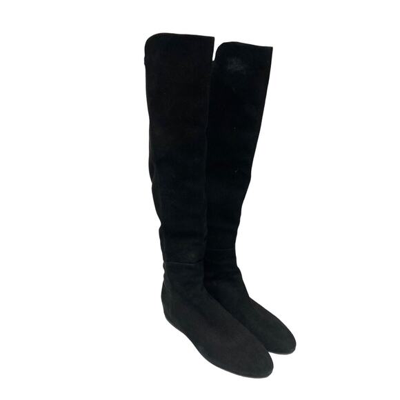 STUART WEITZMAN Black Suede Hidden Mainline Stretch Wedge Knee-High Boots 37.5 - Picture 6 of 12